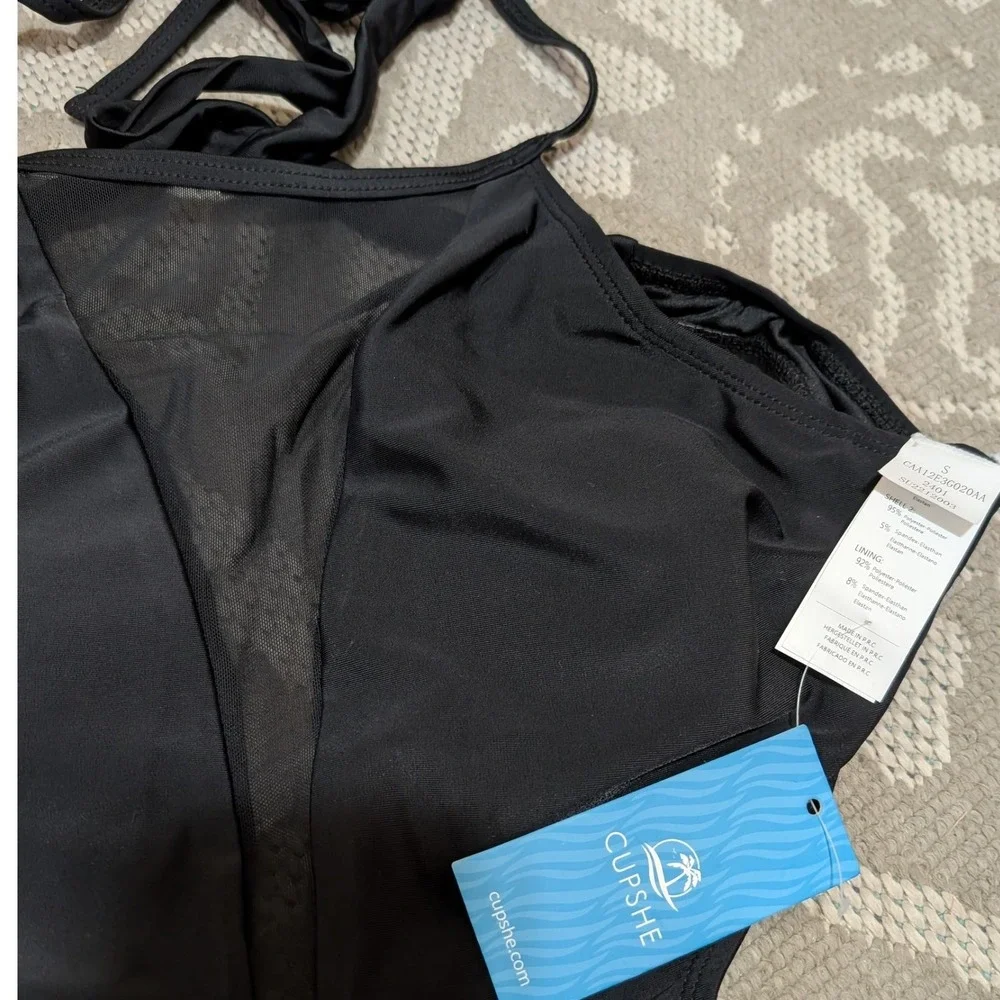 Cupshe One Piece Swimsuit Womens Small Black NWT Mesh Cutout Monokini High Neck